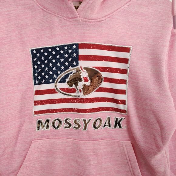 Mossy Oak Hoodie Sweatshirt Women's S Pink Large Flag Logo Pullover Pockets - Picture 3 of 10